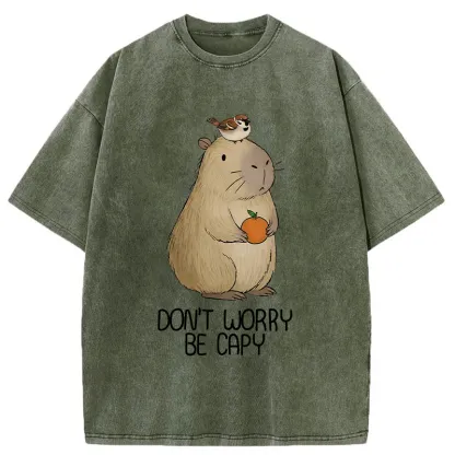 Tokyo-Tiger With Capybaras Around Everything Is Fine. Washed T-Shirt