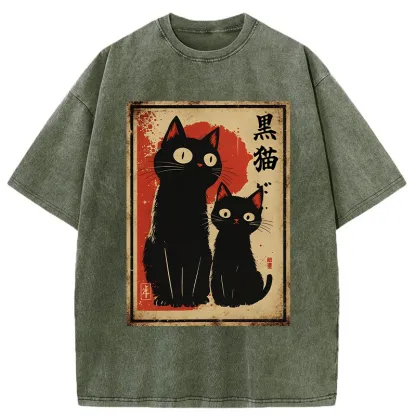 Tokyo-Tiger Two Black Cats Washed T-Shirt