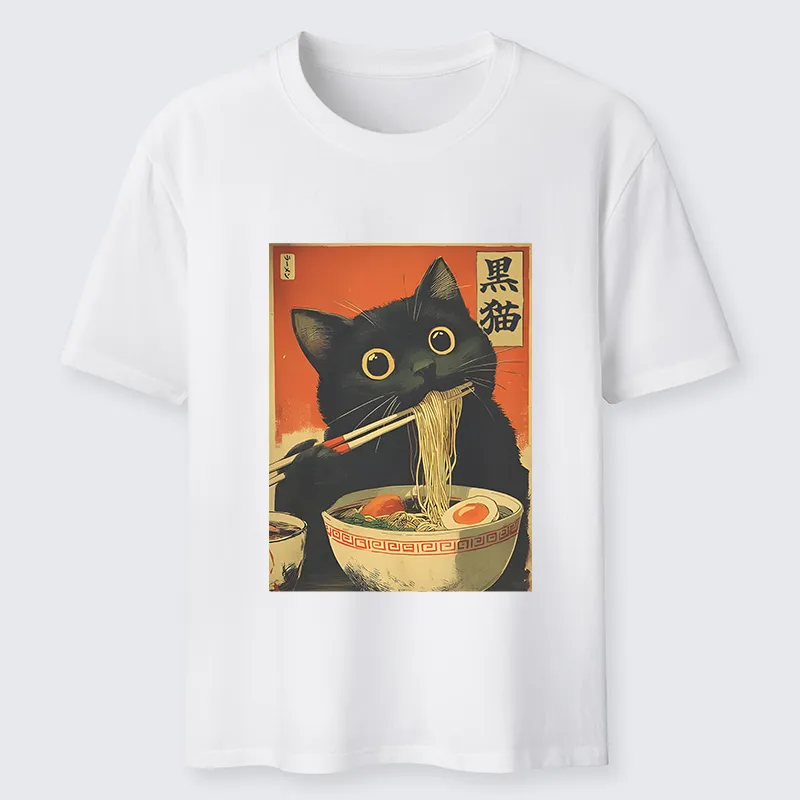 Tokyo-Tiger Black Cat Eats Japanese Ramen Retro Classic T-Shirt