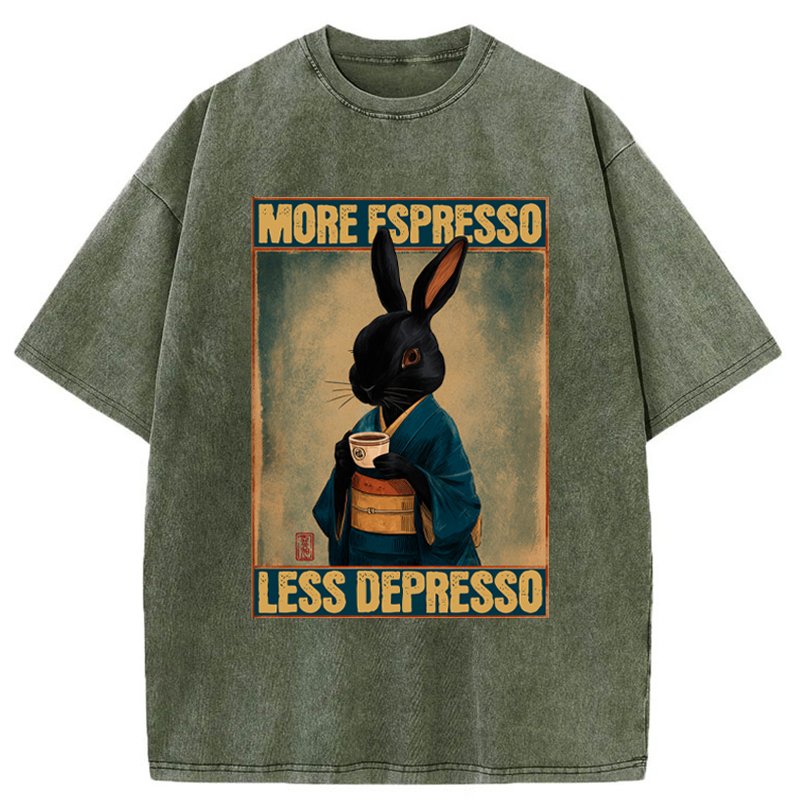 Tokyo-Tiger More Espresso Less Depresso Rabbit Washed T-Shirt