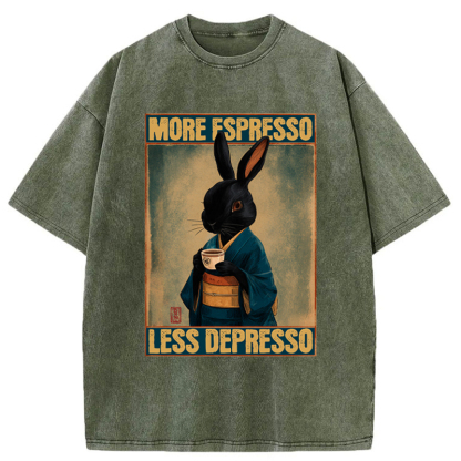 Tokyo-Tiger More Espresso Less Depresso Rabbit Washed T-Shirt