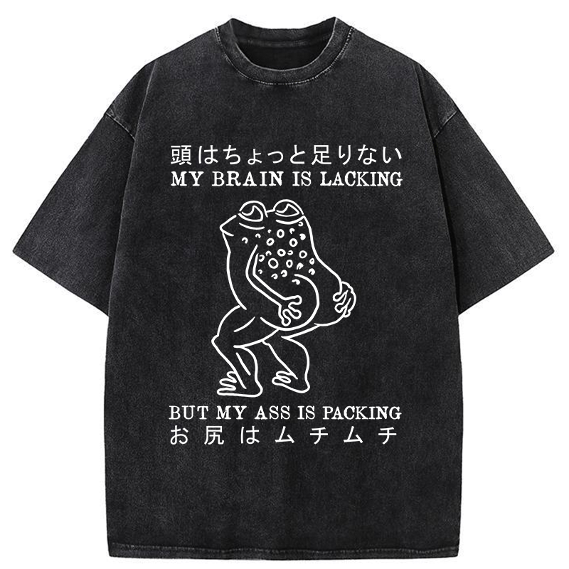 Tokyo-Tiger Brain Is Lacking Frog Meme Washed T-Shirt