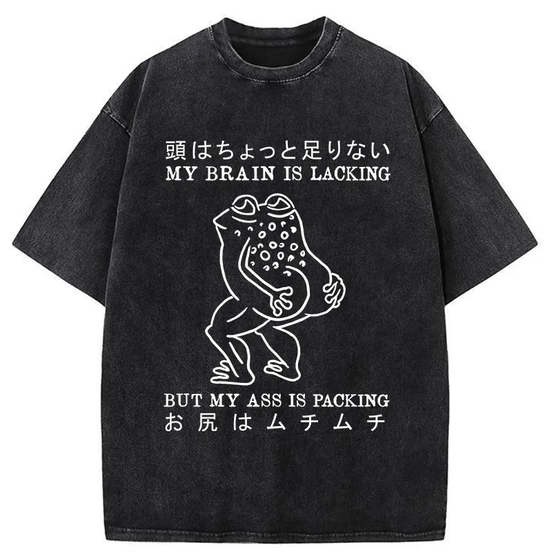 Tokyo-Tiger Brain Is Lacking Frog Meme Washed T-Shirt
