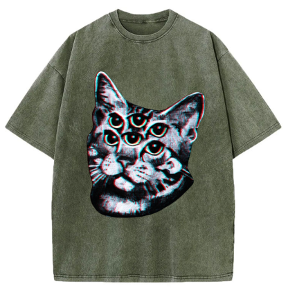Tokyo-Tiger Six-eyed Cat Washed T-Shirt