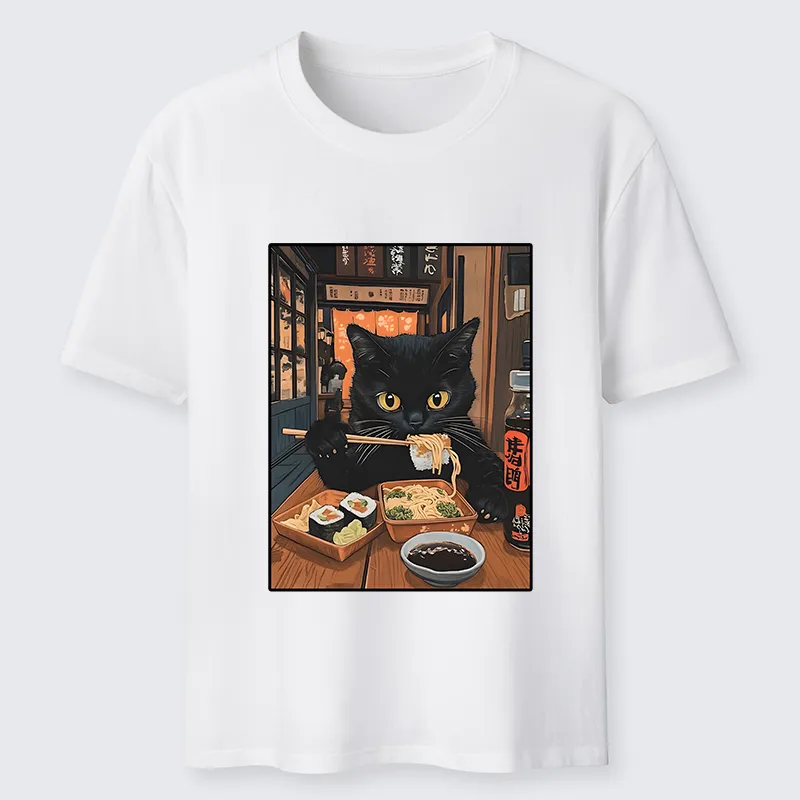 Tokyo-Tiger Black Cat Eating At Sushi Restaurant Classic T-Shirt