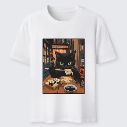 Tokyo-Tiger Black Cat Eating At Sushi Restaurant Classic T-Shirt