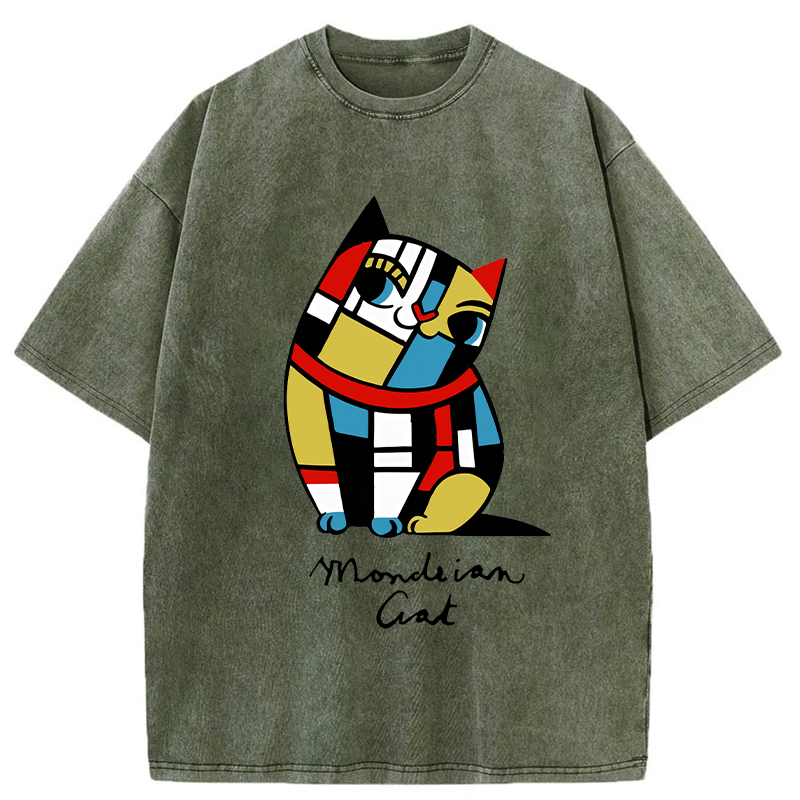Tokyo-Tiger Cat of Mondrian Washed T-Shirt