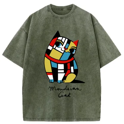 Tokyo-Tiger Cat of Mondrian Washed T-Shirt