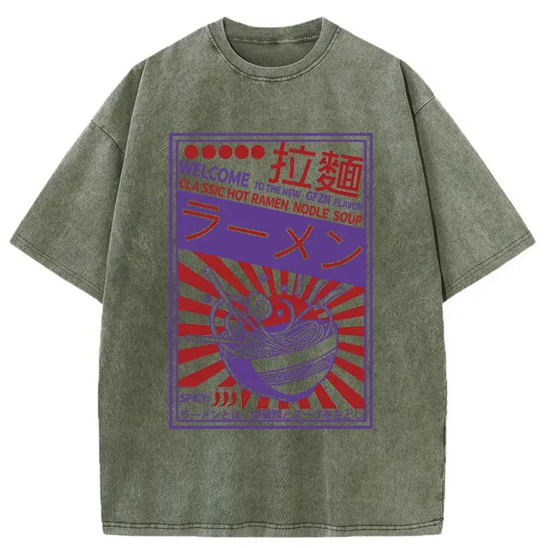 Tokyo-Tiger Vintage Ramen Poster Washed T-Shirt