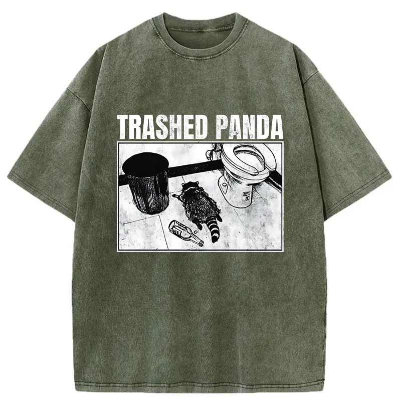 Tokyo-Tiger Trashed Panda Funny Washed T-Shirt