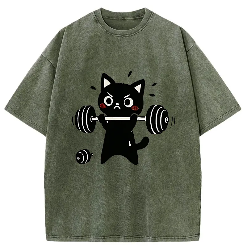Tokyo-Tiger Black Cat Exercise Washed T-Shirt