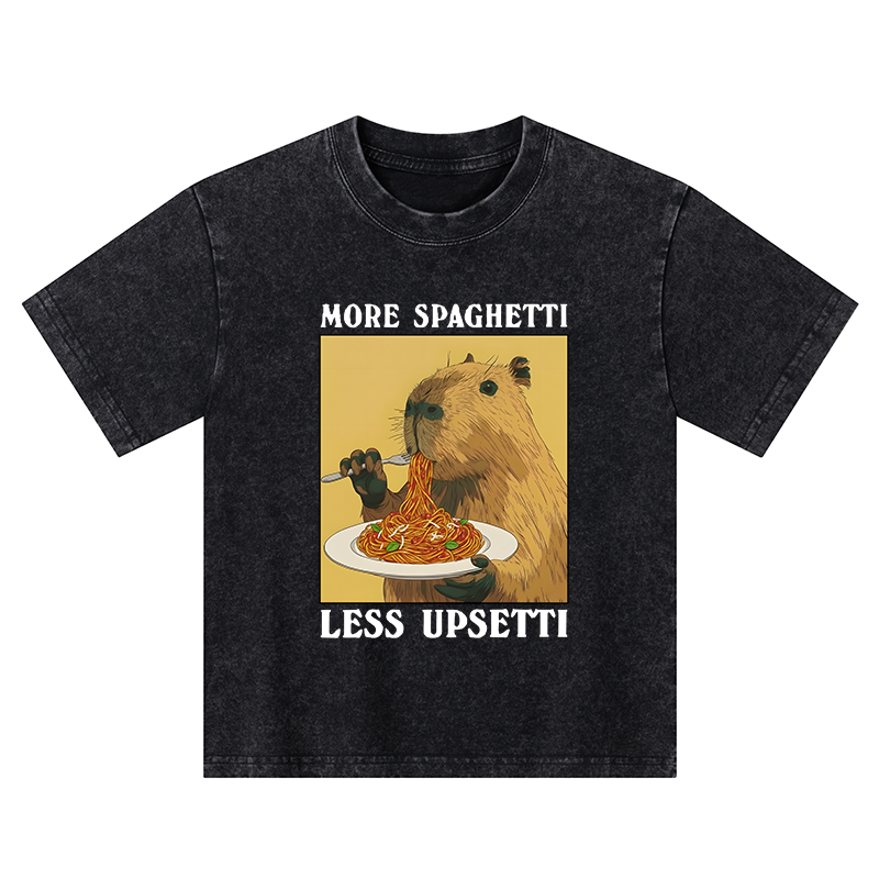 Tokyo-Tiger Capybara Eating Pasta Kids Washed T-Shirt