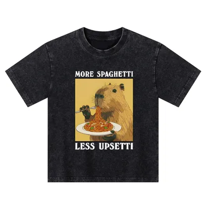 Tokyo-Tiger Capybara Eating Pasta Kids Washed T-Shirt