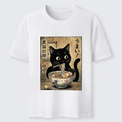 Tokyo-Tiger Black Cat Eats Delicious Japanese Ramen Classic T-Shirt