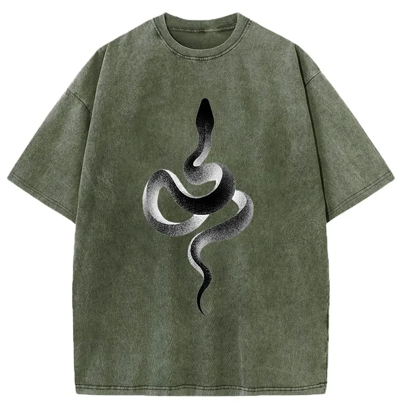 Tokyo-Tiger Retro Art Snake Washed T-Shirt