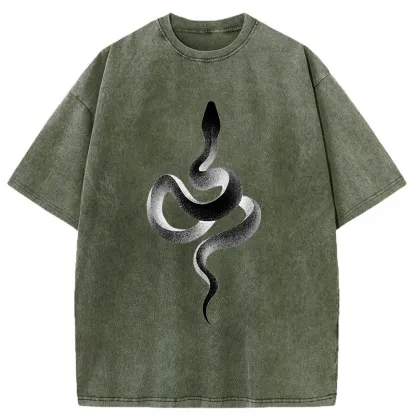 Tokyo-Tiger Retro Art Snake Washed T-Shirt