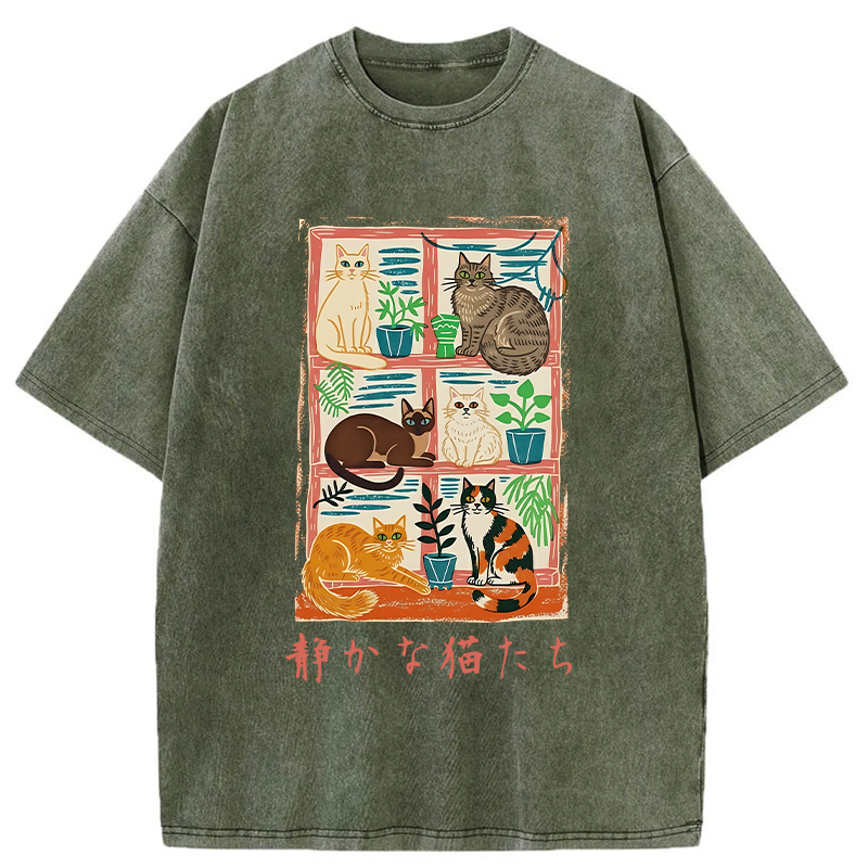 Tokyo-Tiger Cats Were Lying By The Window Washed T-Shirt