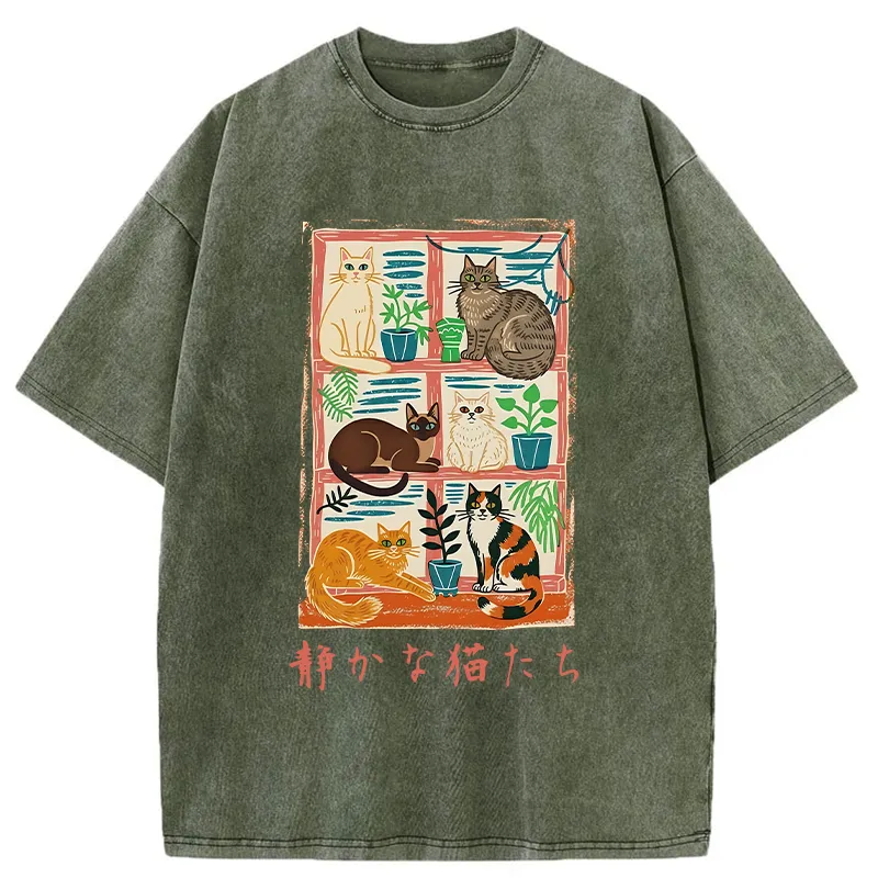 Tokyo-Tiger Cats Were Lying By The Window Washed T-Shirt