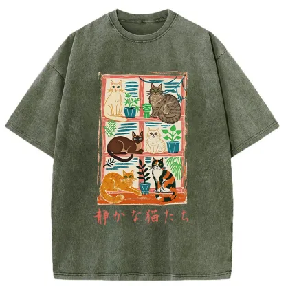 Tokyo-Tiger Cats Were Lying By The Window Washed T-Shirt