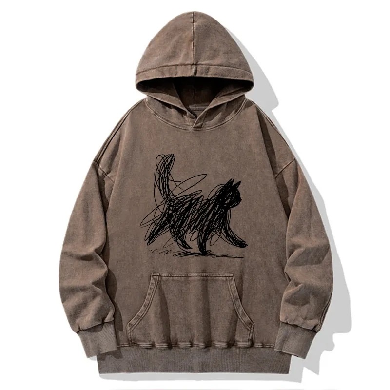 Tokyo-Tiger Minimalist Cat Art Washed Hoodie