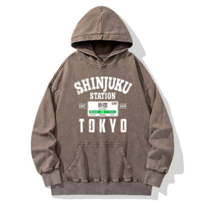Tokyo-Tiger Shinjuku Station Yamanote Line Washed Hoodie