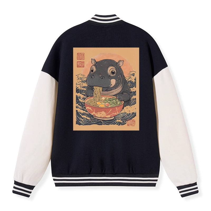 Tokyo-Tiger Moo Deng Eat Ramen Embroidery Varsity Jacket