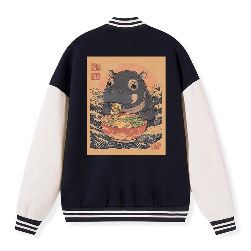 Tokyo-Tiger Moo Deng Eat Ramen Embroidery Varsity Jacket Sale