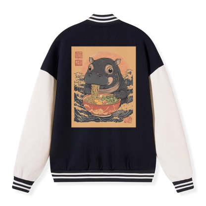 Tokyo-Tiger Moo Deng Eat Ramen Embroidery Varsity Jacket