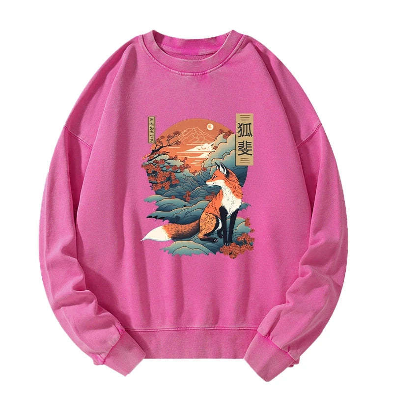 Tokyo-Tiger Japanese Kitsune Fox Sakura Washed Sweatshirt Sale
