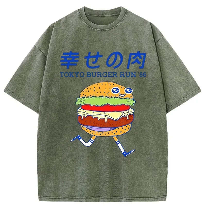 Tokyo-Tiger Tokyo Burger Run Japanese Washed T-Shirt