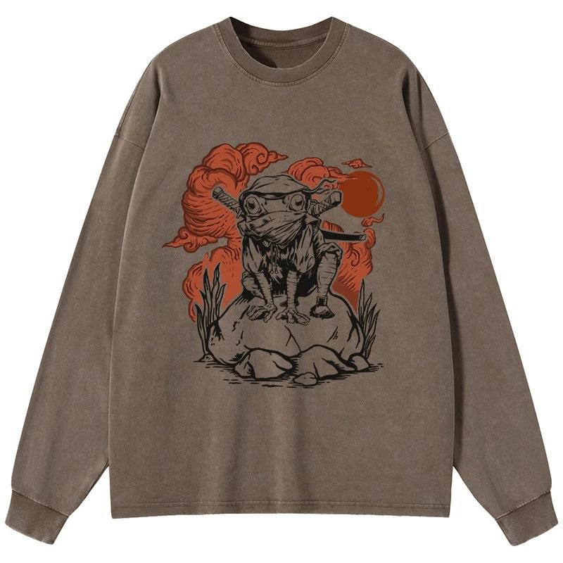 Tokyo-Tiger Ninja Frog Japanese Washed Long Sleeve T-Shirt
