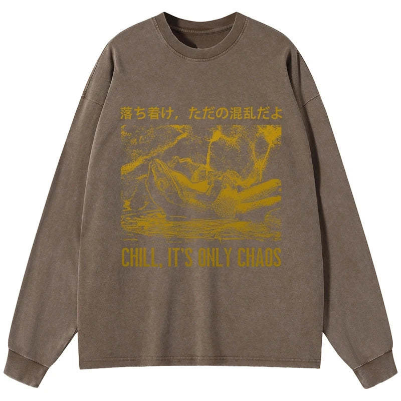 Tokyo-Tiger Cool Frog Japanese Washed Long Sleeve T-Shirt