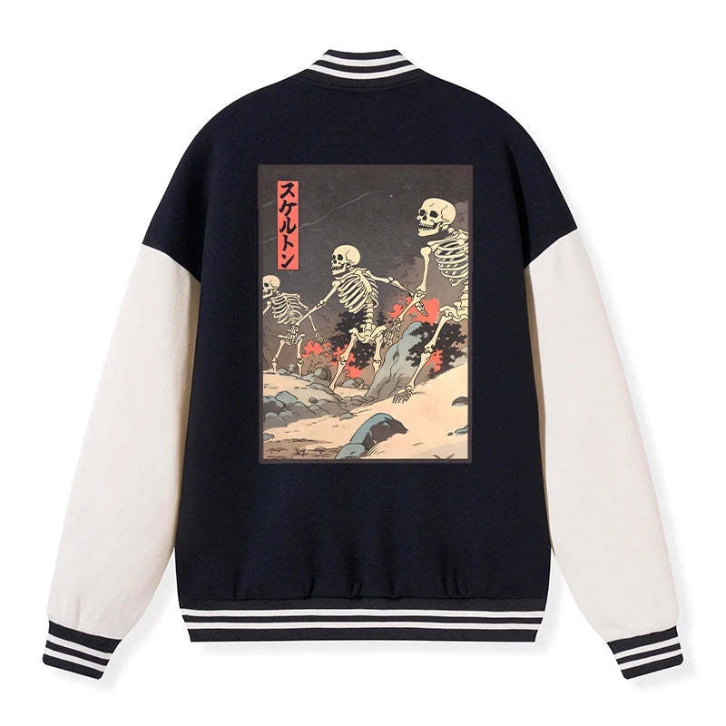 Tokyo-Tiger Japanese Rising Skeletons Embroidery Varsity Jacket Sale