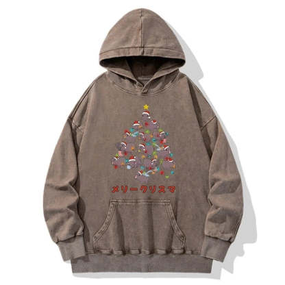 Tokyo-Tiger Moo Deng Christmas Tree Japanese Washed Hoodie
