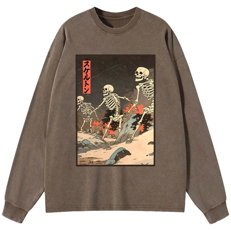 Tokyo-Tiger Japanese Rising Skeletons Washed Long Sleeve T-Shirt Sale