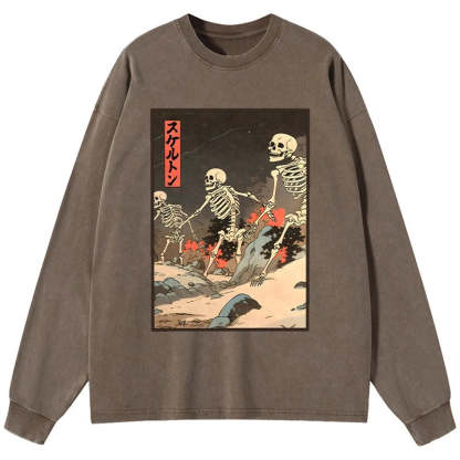 Tokyo-Tiger Japanese Rising Skeletons Washed Long Sleeve T-Shirt