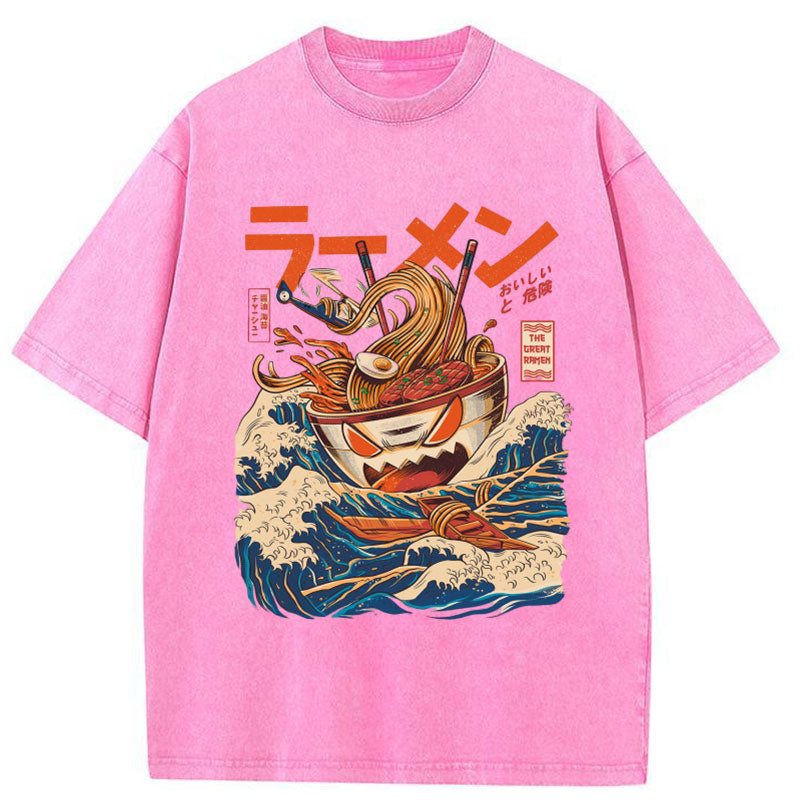 Tokyo-Tiger The Great Wave Ramen Yokai Washed T-Shirt