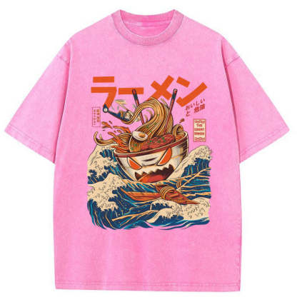 Tokyo-Tiger The Great Wave Ramen Yokai Washed T-Shirt