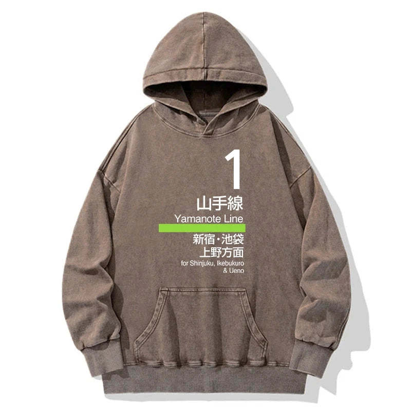 Tokyo-Tiger Tokyo Yamanote Line Platform Sign Washed Hoodie