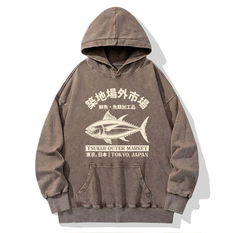 Tokyo-Tiger Japan Tsukiji Fish Market Washed Hoodie