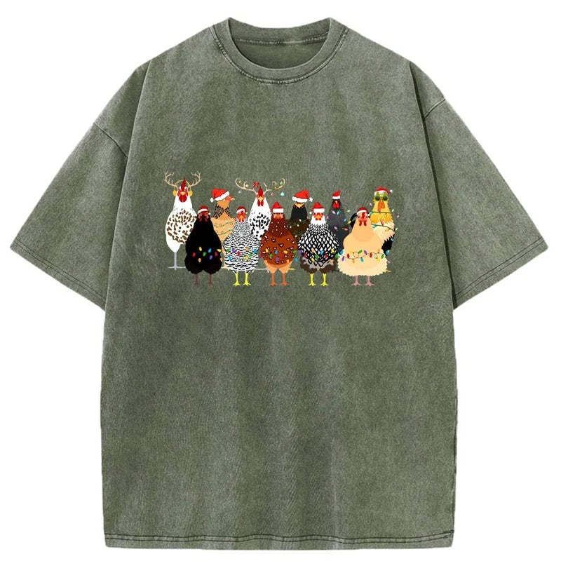Tokyo-Tiger A Flock Of Christmas Chickens Washed T-Shirt-tokyo-tiger