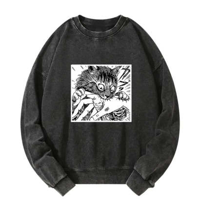 Tokyo-Tiger Creepy Cat Anime Horror Anteater Washed Sweatshirt