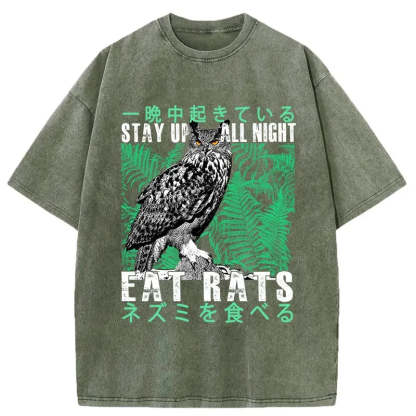 Tokyo-Tiger Owls Prey On Rats At Night Washed T-Shirt
