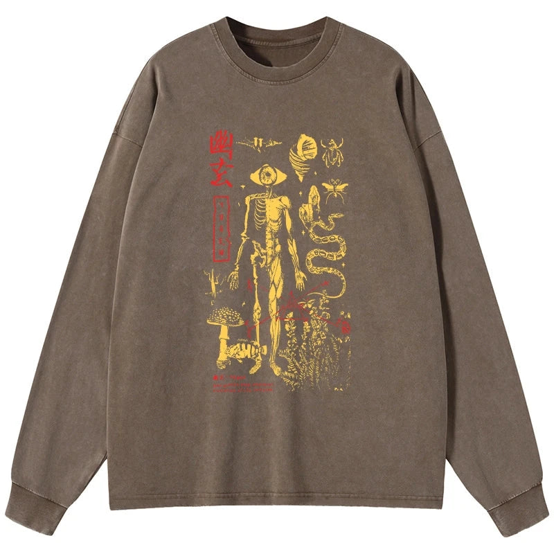 Tokyo-Tiger Spooky Ghost Japanese Washed Long Sleeve T-Shirt