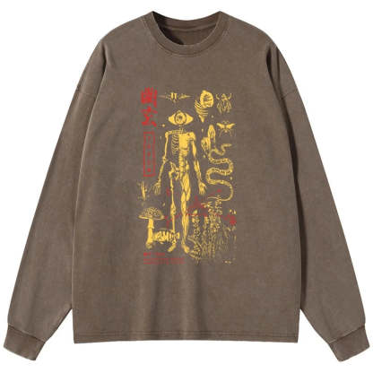 Tokyo-Tiger Spooky Ghost Japanese Washed Long Sleeve T-Shirt