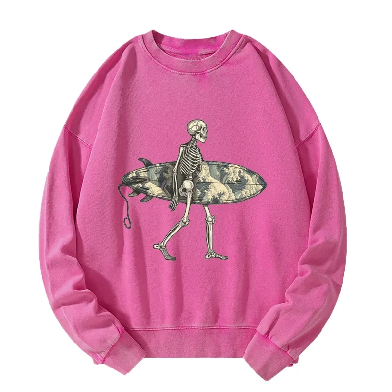 Tokyo-Tiger Skeleton Ready To Go Surfing Washed Sweatshirt