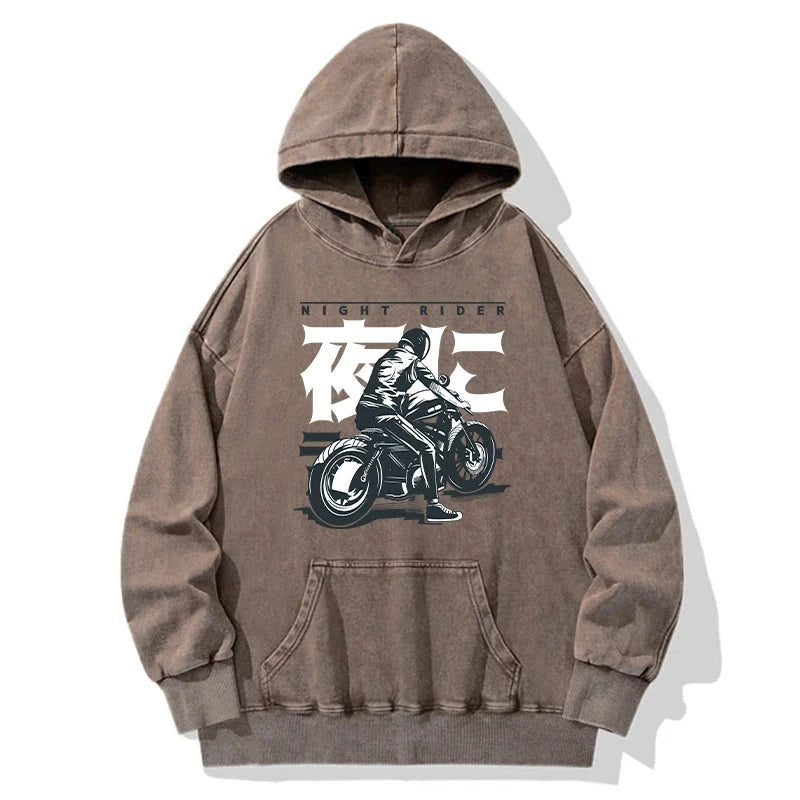 Tokyo-Tiger Motorcyclist Japanese Night Rider Washed Hoodie