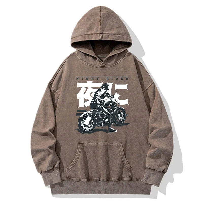 Tokyo-Tiger Motorcyclist Japanese Night Rider Washed Hoodie