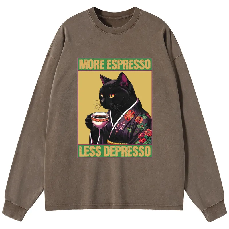 Tokyo-Tiger Up Caffeine Down Depression Washed Long Sleeve T-Shirt