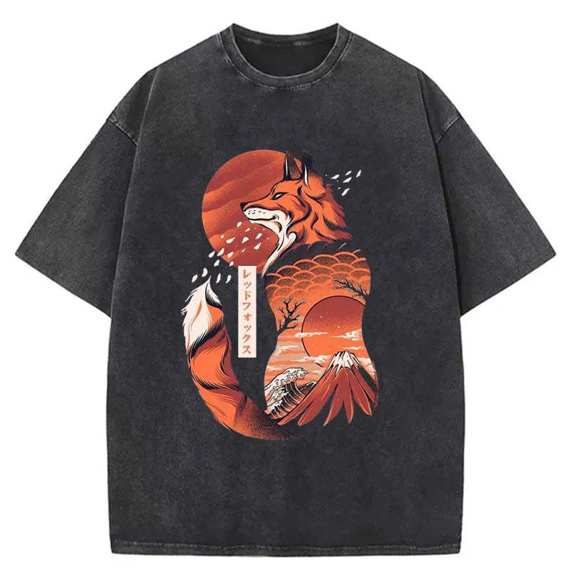 Tokyo-Tiger Japanese fox tattoo Washed T-Shirt
